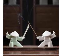 EAEDMY EAEMDY Samurai Figure Figurine Japanese Warrior Statue Decor for Table Room, Incense Holder for Stick Burner Incense Stick Holder, Kongfu Tea Pet Decoration (4.White B+Green B)