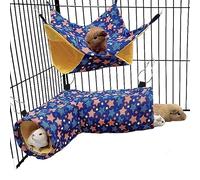 EAEDMY Guinea Pig Rat Tunnel Ferret Hammock, Small Animal Corner Tunnel & Tubes & Bed for Hedgehog Piggy Chinchilla Hideout Toys and Cage Accessories (3.Hammock&Tunnel)