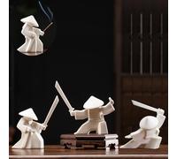 EAEMDY Samurai Figure Figurine Japanese Warrior Statue Decor for Table Room, Incense Holder for Stick Burner Incense Stick Holder, Kongfu Tea Pet Decoration (3. White A+B+C)
