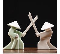 EAEMDY Samurai Figure Figurine Japanese Warrior Statue Decor for Table Room, Incense Holder for Stick Burner Incense Stick Holder, Kongfu Tea Pet Decoration (6.White Green A)