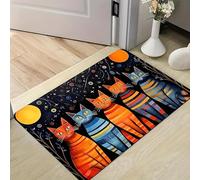 EAEQKOUC 1pc Abstract Cat Mat - Non-Slip Plush Flannel Mat with 4-Color Tabby Cat Design Black White Blue Orange Soft Flo 3D-40x60cm