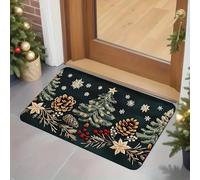 EAEQKOUC 1pcmas Doormat - Elegant Black & Golden Winter Snowflake, Pine Tree, Holly Berry Design - Soft Flannel Mat for Entryway 3D-60x90cm