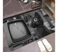 EAEQKOUC 3D Black-and-White Cat with TV Art Carpet, Non-Slip Microfiber Absorbent Polyester Mat, Machine Washable for Bathroom, Bedroom,-60x90cm