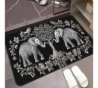 EAEQKOUC 3D Elephant Tree Bird Mandala Art Door Mat Indian Style Black White Pattern Decorative Entrance Rug For Home Living Room-40x60cm