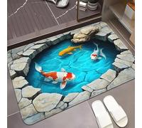 EAEQKOUC 3d Koi Fish Pond Mat for Bathroom - Water Effect Floor Decor, Zen Garden Inspired Home Accessories Skid resistant carpet
