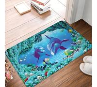 EAEQKOUC 3d Ocean World Fish Doormat Mat Anti-Slip Kitchen Bathroom Balcony Rug Carpet -50x80cm