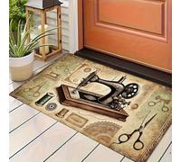 EAEQKOUC 3D Retro Door Mat Sewing Machine and Scissor Design Anti Slip Polyester Rug Suitable for Living Room and Bedroom oration Carpet