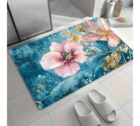 EAEQKOUC 3d romantic pink flower pattern floor mat, polyester fabric, machine washable, suitable for bedroom living room decoration