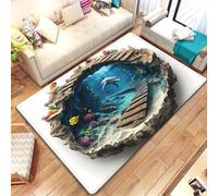 EAEQKOUC 3d Underwater Dolphin Rug: Dive into Ocean Life with Effect | Creative Living Room Flooring Ideas Skid resistant carpet