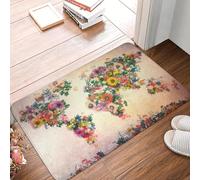 EAEQKOUC 3d World Map Floral Doormat Non-Slip Kitchen Bathroom Mat Living Room Floor Door Entrance Carpet Rug-50x80cm