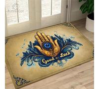 EAEQKOUC Door Mat 3D Evil Eye Welcome Good Vibes Mat with Blue Golden Hand Floral Home Decor Gift Holiday Welcome Mat Good Mat Christmas decorations