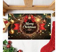 EAEQKOUC Door Mat 3D Golden Merry, Red Bow Holiday Welcome Rug with Berry Decor, Non-Slip Front for Festive Entryway Christmas decorations