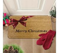 EAEQKOUC Door Mat 3D Merry Carpet, Red Plaid Bow Golden Lettering Outdoor Entry Mat, Machine Washable for Porch Front Door Decor Christmas decorations