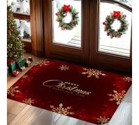 EAEQKOUC Door Mat 3D Merry & Happy Year Vintage Red & Golden Snowflake Welcome Mat - Machine Washable, Thick Polyester, Ideal fo Christmas decorations