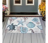 EAEQKOUC Door Mat 3D Ocean themed non-slip with turtle, shell and starfish pattern, easy to clean, suitable for living room, polyester mat Christmas decorations
