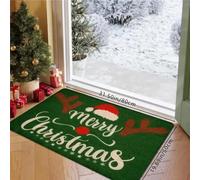 EAEQKOUC Door Mat 3D Reindeer Horn Merry mas Green Theme Door Floor Mat Non-Slip, Soft Absorbent Bathroom Mat, Home Decor Christmas decorations