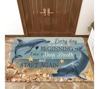 EAEQKOUC Door Mat 3D - Two Dolphins Print with Shells and Stars for Indoor/Outdoor Use - Great for Foyer, Bathroom Mat