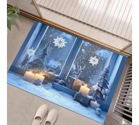EAEQKOUC Door Mat 3D Winter Window View Outdoor - Snowflakes On The Windowsill Tree Pattern, Absorbent and Non-Slip for Christmas decorations