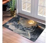 EAEQKOUC Door Mat 3D Wolf Moon Floor Mat Non-Slip Polyester Rug with Mountain Design Quick-Dry Lightweight for Indoor/Outdoor Use Nature Theme Decor Christmas decorations