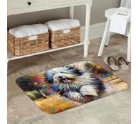 EAEQKOUC Old English Sheepdog Dog Portrait Acrylic Art Print Pet Portrait Non-slip Doormat Floor Mat Antiwear Carpet Rug Footpad Mats 3D-40x60cm