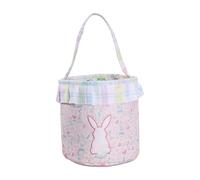Eäster Basket Tote, Bunny Design With Pom-Pom Tail And Pink Flower Pattern, Children's Egg Hunt Bâsket, Holiday Party Decoration, Reusable Ğ Štorağe Bag, Foldable And Lightweight For Indoor & Out