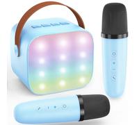 Eaever Mini Karaoke Machine for Kids Teen - Birthday Gift for Boys Ages 3 4 5 6 7 8 9 10 11 12 Year Old, Portable Bluetooth Speaker Set with 2 Wireless Microphones fits Home Party Indoor&Outdoor, Blue
