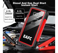 EAFC 2000A Car Jump Starter with 10000mAh Battery, Portable Emergency Power Supply for Gas and Diesel Vehicles (Up to 6.0L Gas / 4.0L Diesel), 12V Auto Battery Booster with LED Flashlight & Safety Pro
