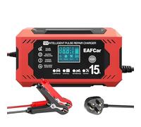 EAFCSZ Car Battery Charger, 12V 15Amp Automatic Smart Charger Monitor Battery with LCD Screen Temperature Compensation, Intelligent Charges, Repairs, Maintains Car Motorcycle Boat Mower Battery (15A)