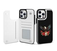 Eag-le Skull Roses Leather Flip Phone Case Wallet Cover Compatible with iPhone 14/14 Plus/14 Pro/14 Pro Max