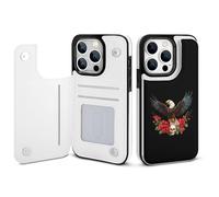 Eag-le Skull Roses Leather Flip Phone Case Wallet Cover Compatible with iPhone 14/14 Plus/14 Pro/14 Pro Max