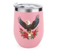 Eag-le Skull Roses Stainless Steel Wine Tumbler 12 Oz Double Wall Vacuum Insulated Travel Mug with Lid