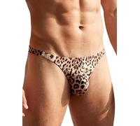 Eagerlove Men's Leopard Print Thong Underwear Sexy Low Rise G String | Soft Breathable Stretch Fabric, 3D Contour Pouch Support, Everyday Comfort, Romantic Gifts for Him, Valentine's Day Surprise