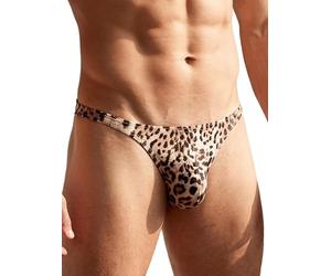 Eagerlove Men's Leopard Print Thong Underwear Sexy Low Rise G String | Soft Breathable Stretch Fabric, 3D Contour Pouch Support, Everyday Comfort, Romantic Gifts for Him, Valentine's Day Surprise
