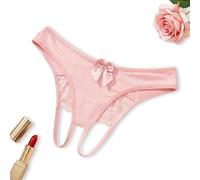 Eagerlove Women's Sexy Thong Underwear with Front Bow Low Rise Valentine's Day Cutout Lace Back Panties Cheeky G-String, Pink, S