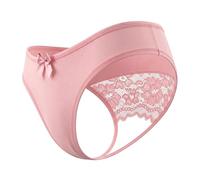 Eagerlove Women's Sexy Thong Underwear with Front Bow Low Rise Valentine's Day Cutout Lace Back Panties Cheeky G-String, Pink, S