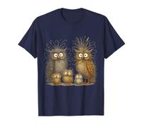 Eagerlys Whimsical Owl Family Art, Crazy Feathered Birds T-Shirt