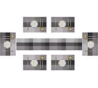 Eageroo Set of 6 Place Mats with a Table Runner, Non-Slip, Washable, Durable, Heat-Resistant, Stain Resistant, Champagne Grey Brown
