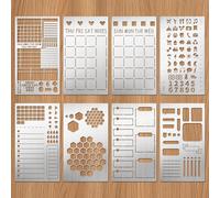 Eageus 8 Pcs Metal Stencils Wood Burning Stencil Lettering Stencils for Journaling, Reusable Painting Template for Wood Carving Drawing Engraving Journal Craft DIY(Journal Style)