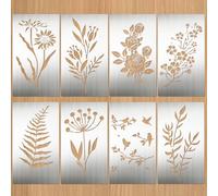 Eageus 8 Pcs Metal Stencils Wood Burning Stencil Lettering Stencils for Painting, Reusable Sunflower Flower Template for Wood Carving Drawing Engraving Journal Craft(Plant Style)