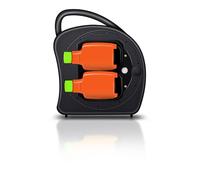 Eagle 2 x UK Socket Outdoor Extension Reel with Handbag Type Holder, Resettable Safety Cut Out Protection, Easy Hold Handle, Winding Handle, UK Plug. Orange Cable Extending Extension Lead 13 Amp IP54