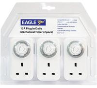 Eagle 3 Pack 24 Hour Segment Energy Saving Plug in 230V 13A Timer Switch, Easy to Use and Programme For Security, Festive and Everyday Use