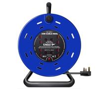 Eagle 4 x UK Plug Socket Extension Reel with A Frame Metal Holder, Restable Thermal Safety Cut Out Protection, Cushioned Easy Hold Handle, Winding Handle, UK Plug. Extending Extension Lead 13 Amps 25m