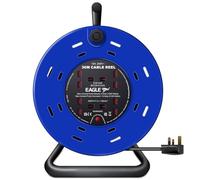 Eagle 4 x UK Plug Socket Extension Reel with A Frame Metal Holder, Restable Thermal Safety Cut Out Protection, Cushioned Easy Hold Handle, Winding Handle, UK Plug. Extending Extension Lead 13 Amps 30m