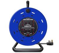 Eagle 4 x UK Plug Socket Extension Reel with A Frame Metal Holder, Restable Thermal Safety Cut Out Protection, Cushioned Easy Hold Handle, Winding Handle, UK Plug. Extending Extension Lead 13 Amps 50m