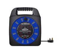 Eagle 4 x UK Socket Extension Reel with Handbag Type Holder, Restable Thermal Safety Cut Out Protection, Easy Hold Handle, Winding Handle, UK Plug. Extending Extension Lead 13 Amp 15m