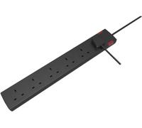 Eagle 6 Gang Switched Extension Lead with Neon Indicator - 2 Metre (Black)