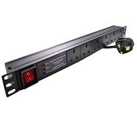 Eagle 6-Way UK Horizontal Socket 19" PDU with 3 Way Surge Protection to 3 Pin UK Plug 3m Lead