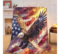 Eagle American Flag Blanket Fleece Throw Blankets Fuzzy Plush Super Soft Warm Bald Eagle Decor Blanket Gifts for Boys Girls Kids Adult Men Women 50"x60"