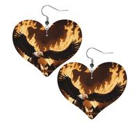Eagle and Fire Double-Sided Faux Leather Large Dangle Earrings for Women Heart-Shape Lightweight Spring Winter Decorative Earrings for Holiday Concert Party Decor Gifts