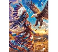 Eagle And Native American in A Sunset Scene 300 Piece Jigsaw Puzzle for All Ages Wildlife Pet Jigsaw Parent Child Team Building Vibrant Challenge Ideal Festival Gift Home Decor 300 PCS
